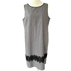 VTG Jessica Howard Black White Gingham Shift Dress Womens 16‎ J. Howard 90s Lace